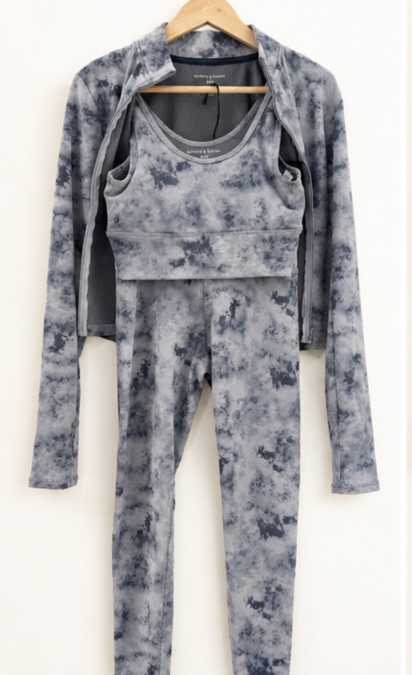 Harmony Balance Women's Activewear Set Grey Tie Dye Size M Ribbed fabric